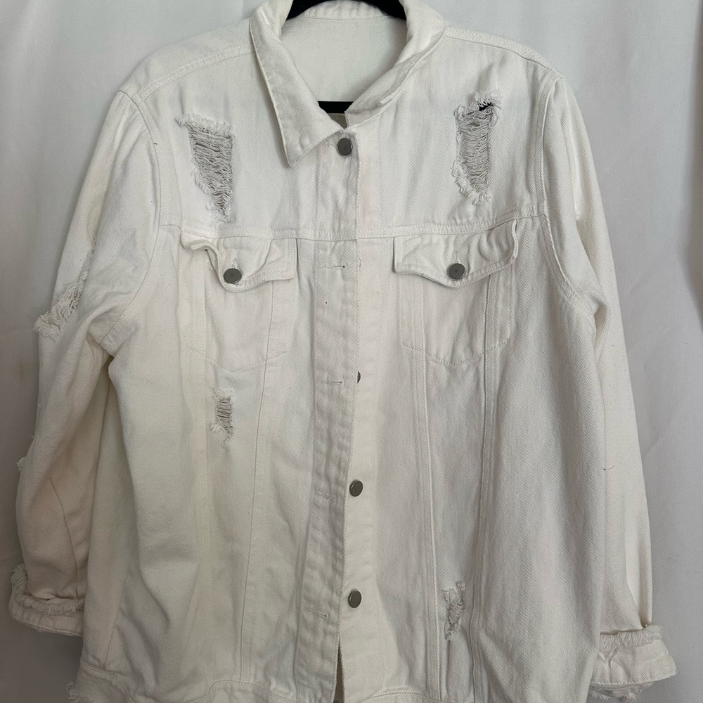 Distressed White Denim Jacket